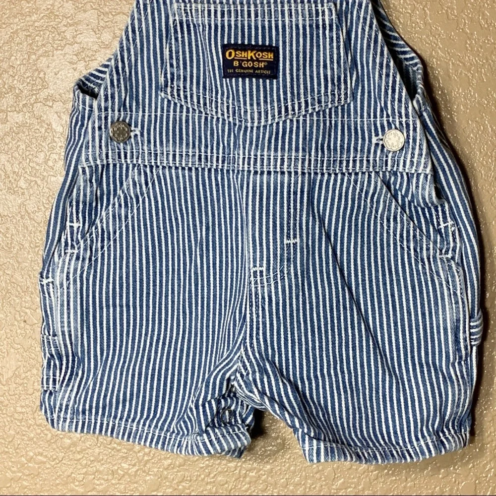 OshKosh B'gosh Blue & White Striped Short Overalls